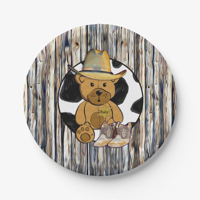 Prato De Papel Xerife Teddy Bear Cake Placa (Frente)