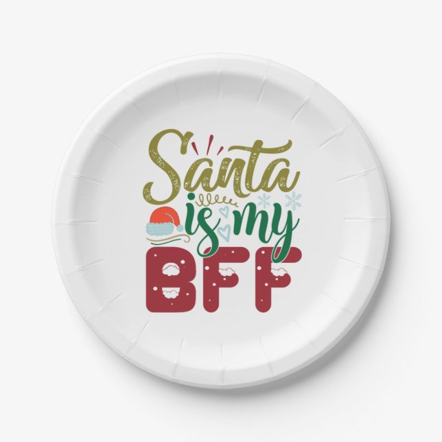 Prato De Papel Xmas Gift | Santa Is My BFF (Frente)