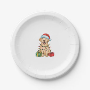 Prato De Papel Xmas Lighting Santa Hat Labrador Retriever Dog Chr