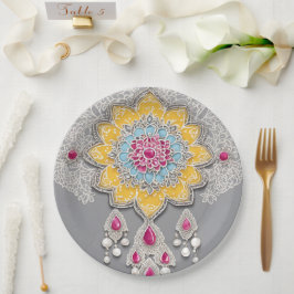 Prato De Papel Yellow and grey floral patterns AI art 