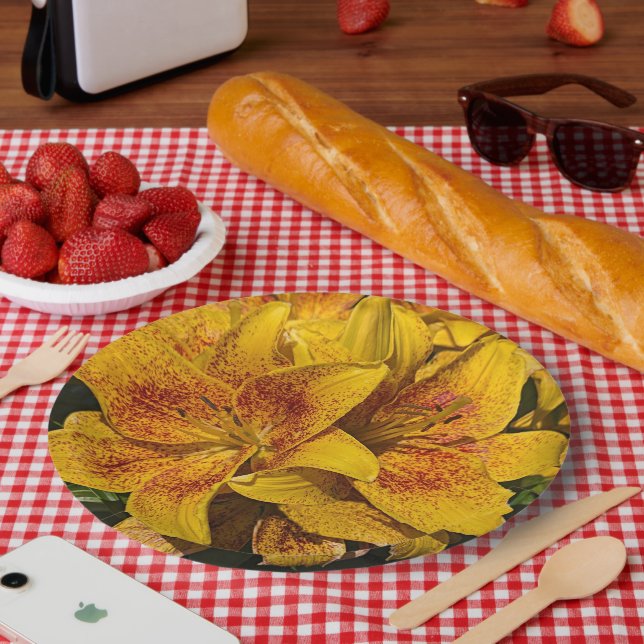 Prato De Papel Yellow Asiatic Lily Blooms Floral (Piquenique)