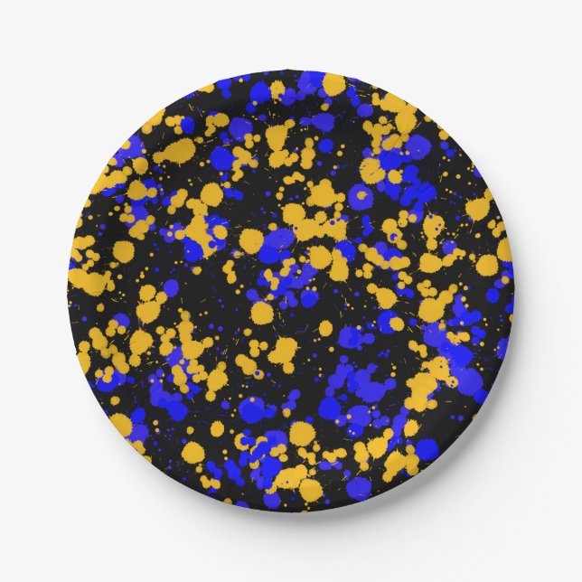 Prato De Papel Yellow Blue Raptor Splattered Paint  (Frente)