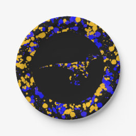 Prato De Papel Yellow Blue Raptor Splattered Paint 