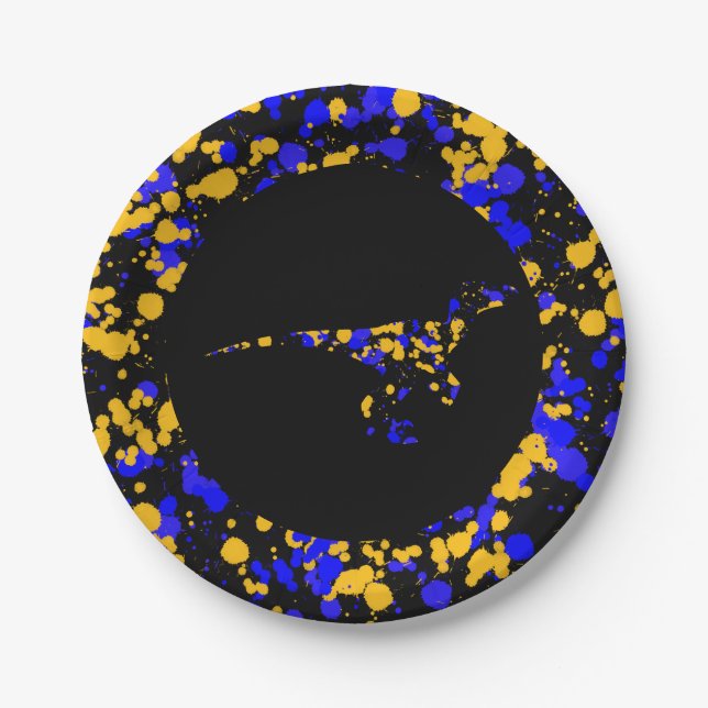 Prato De Papel Yellow Blue Raptor Splattered Paint  (Frente)
