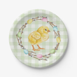 Prato De Papel Yellow Chick And Pastel Willow Wreath Easter