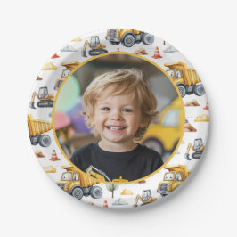 Prato De Papel Yellow Construction Trucks Birthday Photo Kids 