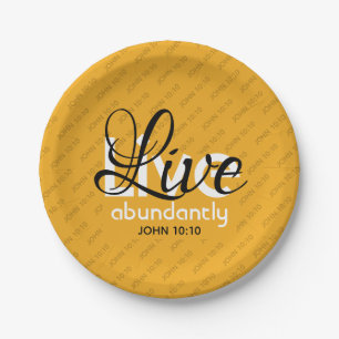 Prato De Papel Yellow LIVE ABUNDANTEMENTE John 10:10 Christian
