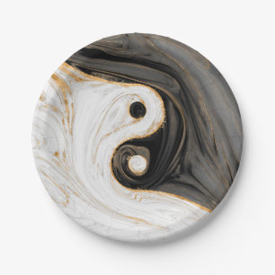 Prato De Papel Yin Yang Liquid Marble
