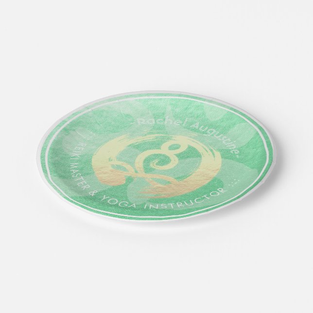 Prato De Papel Yoga Instrutor Green Dourado Meditação ZEN OM (Inclinado)