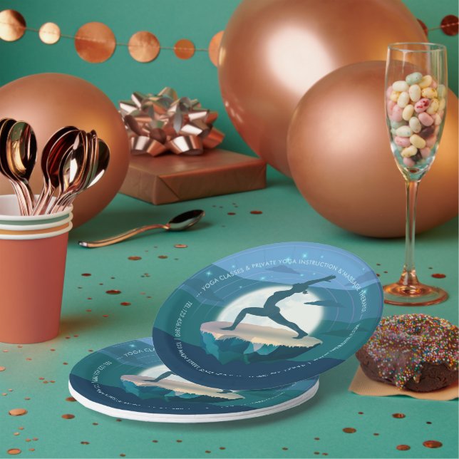 Prato De Papel Yoga Instrutor Meditação Pose Moon Ilha Voadora (Múltiplo)