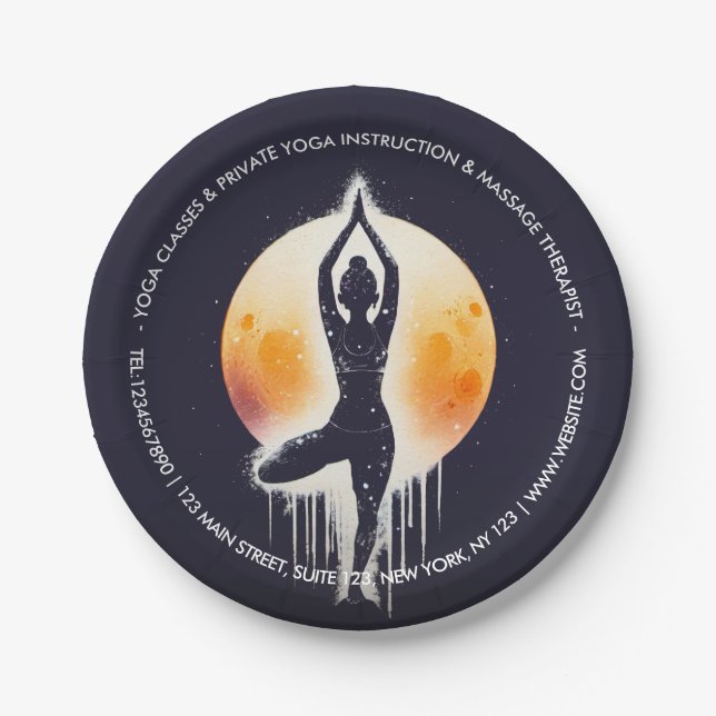 Prato De Papel Yoga Meditation Instrutor Tree Pose Full Moon (Frente)