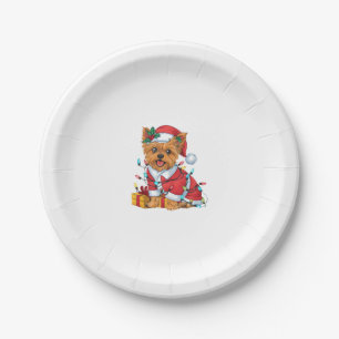 Prato De Papel Yorkie Xmas Lighting Papais noeis Yorkie Dog Natal
