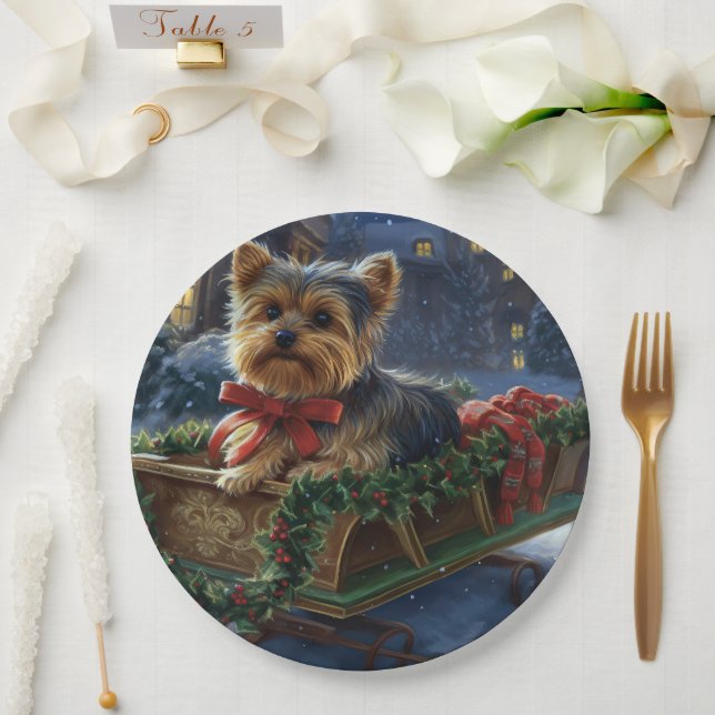 Prato De Papel Yorkshire Terrier Christmas Fesason (Casamento)