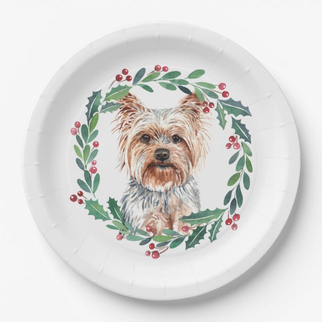 Prato De Papel Yorkshire Terrier Elegant Dog Natal Holiday (Frente)
