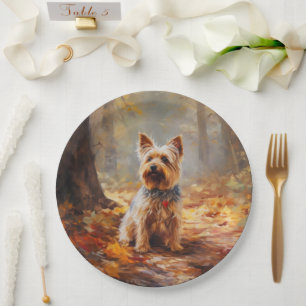 Prato De Papel Yorkshire Terrier em Autumn Leaves Cai Inspire