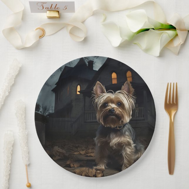 Prato De Papel Yorkshire Terrier Halloween Assustador (Casamento)