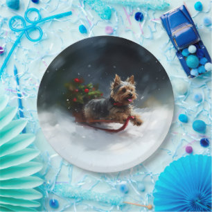 Prato De Papel Yorkshire Terrier Natal neve inverno