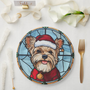 Prato De Papel Yorkshire Terrier Vidro Colorido Natal