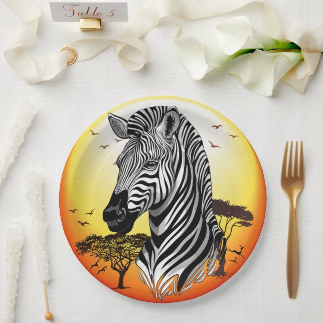 Prato De Papel Zebra African Savanna Wild Animal (Casamento)