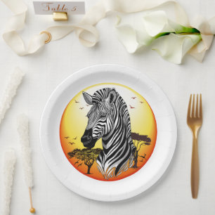 Prato De Papel Zebra African Savanna Wild Animal