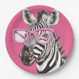 Prato De Papel Zebra com Óculos Rosa