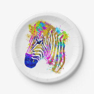 Prato De Papel Zebra Gráfica com Efeito de Tinta Aquarela em Core
