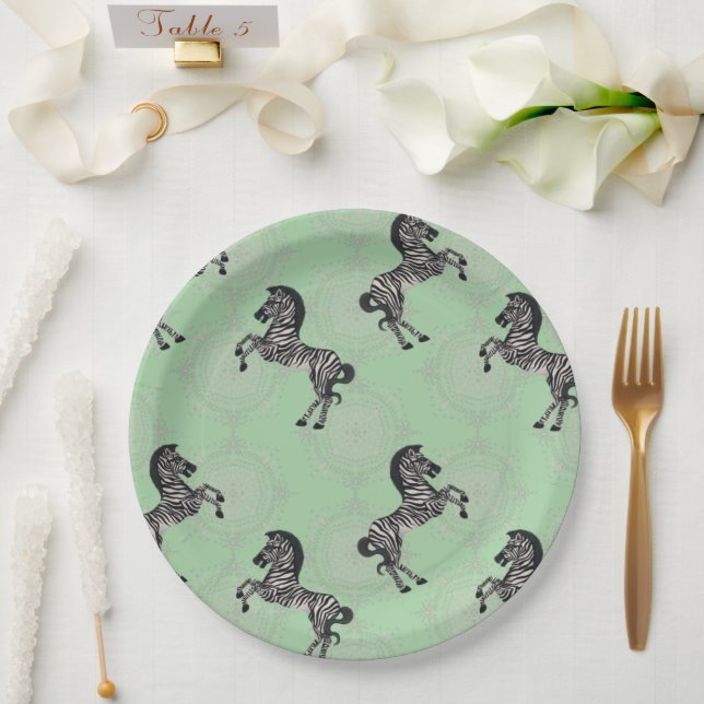 Prato De Papel Zebra no Starburst com Pale Green (Casamento)