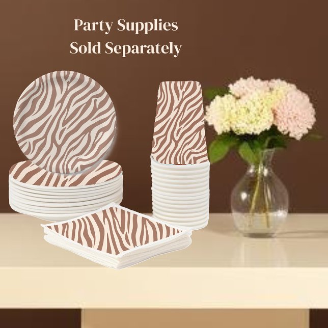 Prato De Papel Zebra Print-Mocha Mousse (Zebra Print | Mocha Mousse | Party Supplies | Plates)