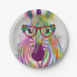 Prato De Papel Zebra Rainbow Splash