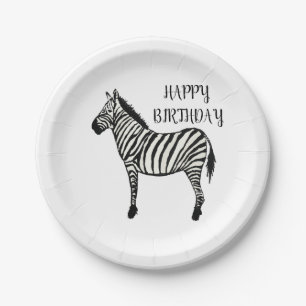 Prato De Papel Zebra Safari Feliz Festa de Aniversário