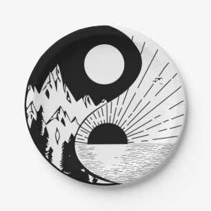 Prato De Papel Zen Yin Yang Black White