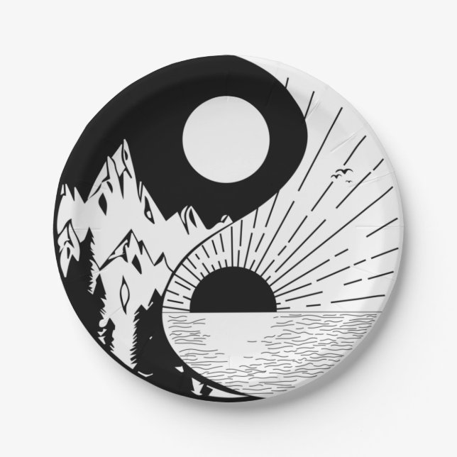 Prato De Papel Zen Yin Yang Black White (Frente)