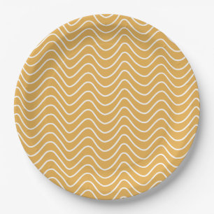 Prato De Papel Zigzag Amarelo do Padrão do Chevron Retroativo