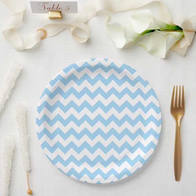 Prato De Papel Zigzag Azul, Chevron Azul, Padrão Geométrico (Casamento)