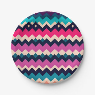 Prato De Papel Zigzag Chevron - Design de Padrão Colorido