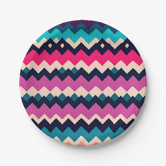 Prato De Papel Zigzag Chevron - Design de Padrão Colorido (Frente)