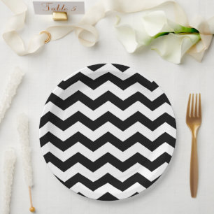 Prato De Papel Zigzag Chevron Preto E Branco