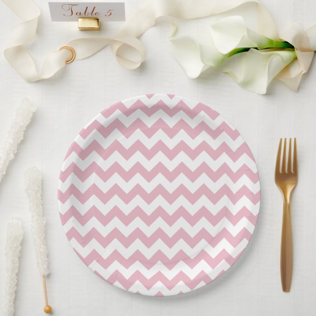Prato De Papel Zigzag Rosa, Chevron Rosa, Padrão Geométrico (Casamento)