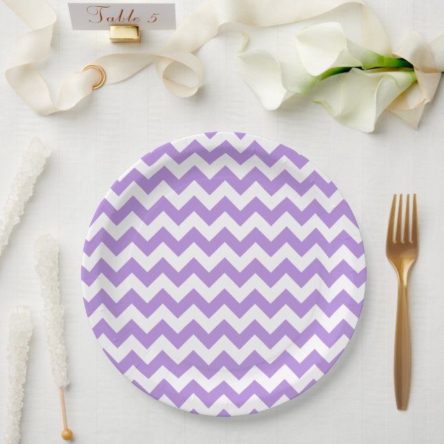 Prato De Papel Zigzag Roxo, Chevron Roxo, Padrão Geométrico (Casamento)