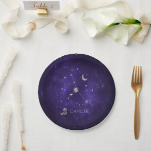 Prato De Papel Zodiac Cancer Roxo   Astrologia Cósmica Horoscópio