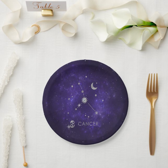 Prato De Papel Zodiac Cancer Roxo | Astrologia Cósmica Horoscópio (Casamento)
