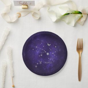 Prato De Papel Zodiac Purple Taurus Astrologia Cósmica Horoscóp