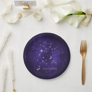 Prato De Papel Zodiac Roxo Sagittarius   Astrologia Horóscopo