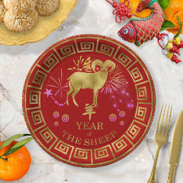 Prato De Papel Zodiac Sheep Red/Dourado ID542 chinês