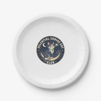 Prato De Papel Zodíaco Celestial Gato Fofo Camiseta Design - Cel