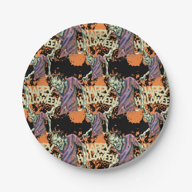 Prato De Papel Zombies assustadores Festa de Halloween (Frente)
