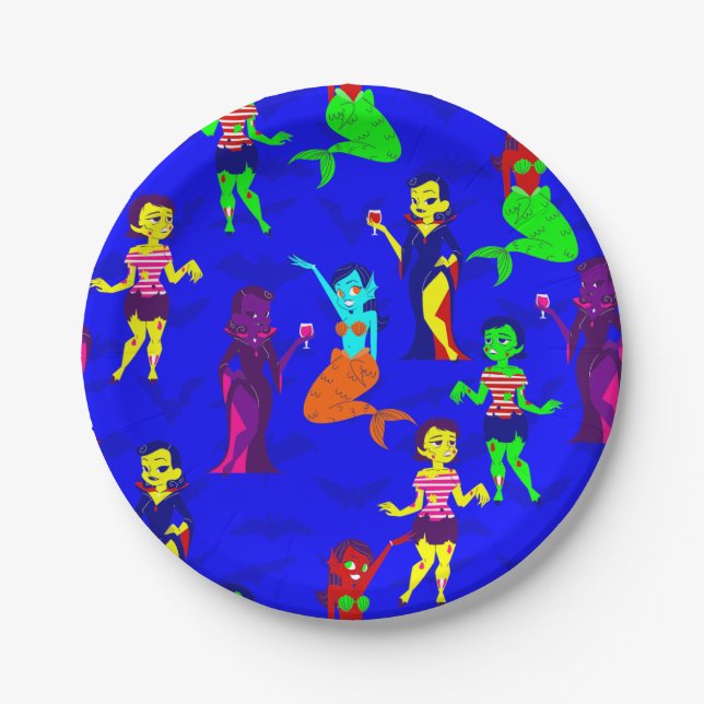 Prato De Papel zombies vampiros do monstro das sanduíches (Frente)