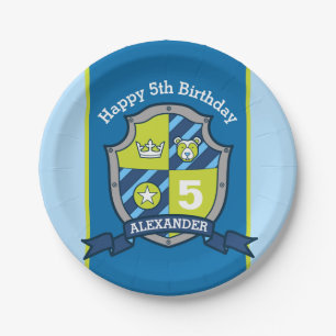 Prato personalizado de 5 de aniversário do escudo