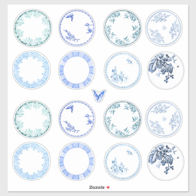 Pratos Antiqueados Franceses | Adesivos AZUL (Folha)
