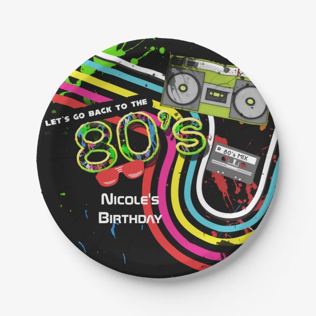 Pratos de Aniversário com Pintura de 80 Retro Dive (Frente)